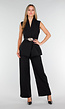 Zwarte Dames Matchende Set met Mouwloze Top, Statement Riem en Wide Leg Broek