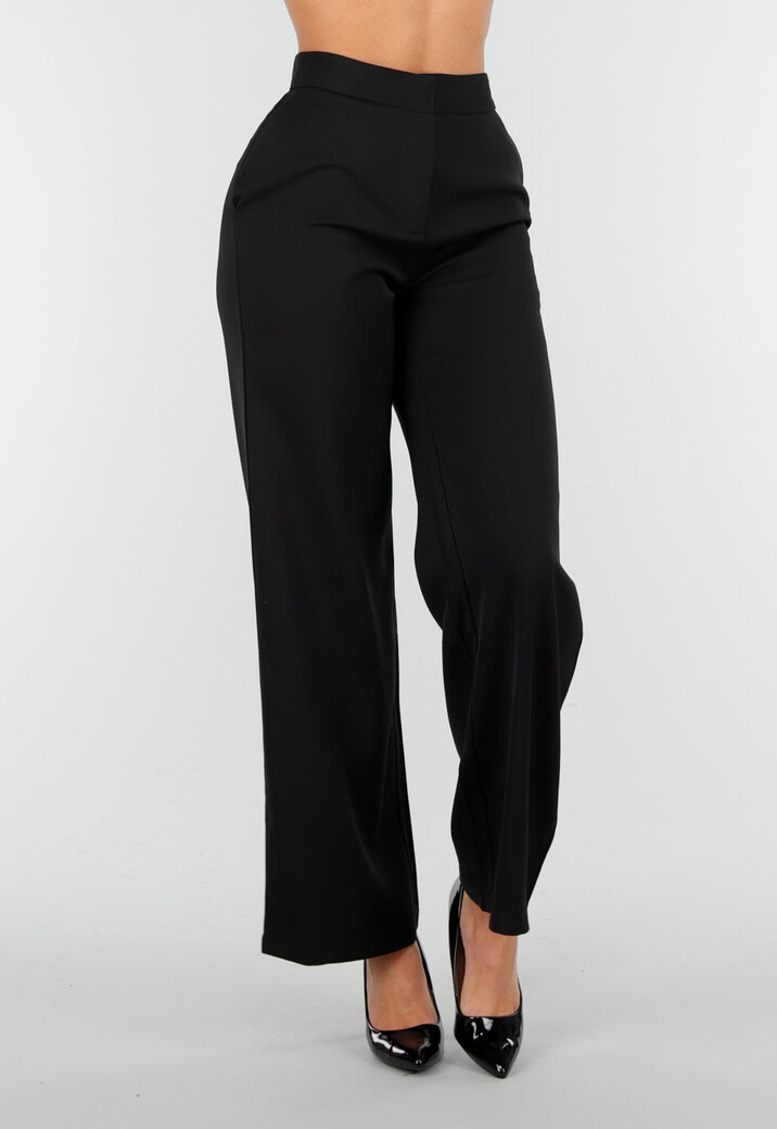 Zwarte Dames Matchende Set met Mouwloze Top, Statement Riem en Wide Leg Broek