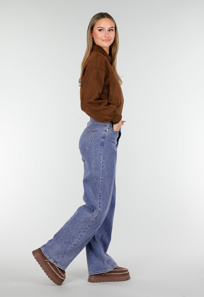 Bruine Cropped Bomberjas met Zilverkleurige Rits en Utility-Zak op de Mouw