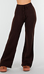 Bruine Gebreide Loungebroek met Trekkoord en Rechte Wijdvallende Pijpen