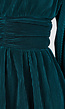 Donkergroene Plissé Jurk met Wijde Mouwen en Gerimpelde Taille