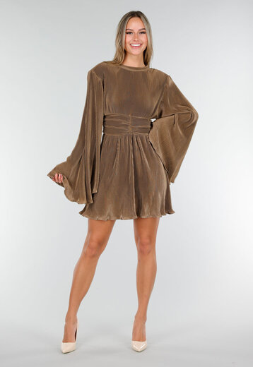 Bruine Plissé Mini Stretch Jurk