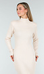 Beige Lange Gebreide Jurk met Hoge Hals, Schoudervullingen en Split