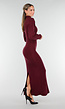 Bordeaux Lange Gebreide Jurk met Hoge Hals, Schoudervullingen en Split Achterzijde