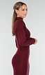 Bordeaux Lange Gebreide Jurk met Hoge Hals, Schoudervullingen en Split Achterzijde