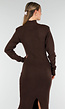 Bruine Lange Gebreide Jurk met Hoge Hals, Schoudervullingen en Split Achterzijde