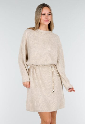 Beige Gebreide Jurk