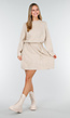 Beige Gebreide Jurk met Lange Mouwen en Recht Ribpatroon
