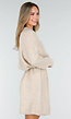 Beige Gebreide Jurk met Lange Mouwen en Recht Ribpatroon