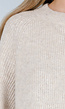 Beige Gebreide Jurk met Lange Mouwen en Recht Ribpatroon