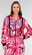 Roze Metallic Astronaut Jumpsuit met Patches, Zwarte Accenten en Elastische Manchetten