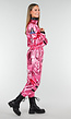 Roze Metallic Astronaut Jumpsuit met Patches, Zwarte Accenten en Elastische Manchetten
