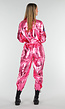 Roze Metallic Astronaut Jumpsuit met Patches, Zwarte Accenten en Elastische Manchetten