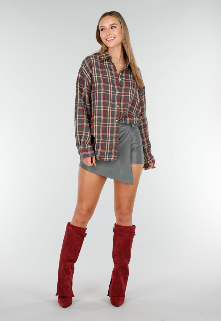 Donkergroene Lederlook Asymmetrische Skort met Schuine Overslag