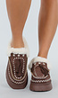 Bruine Instappers met Faux Fur en Witte Borduursels