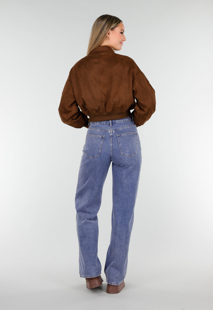 Bruine Instappers met Faux Fur en Witte Borduursels