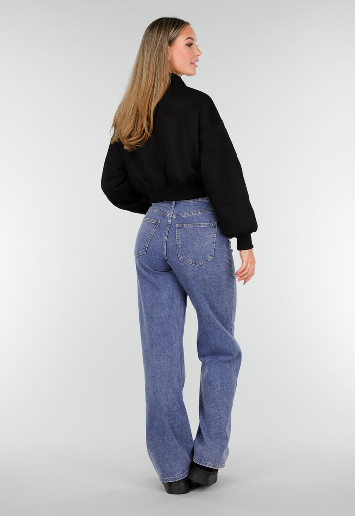 Zwarte Instappers met Faux Fur en Witte Borduursels