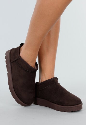 Bruine Instappers met Suede Look