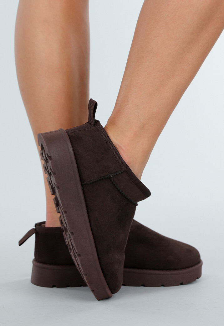 Bruine Instappers met Suede Look en Stevige Zool