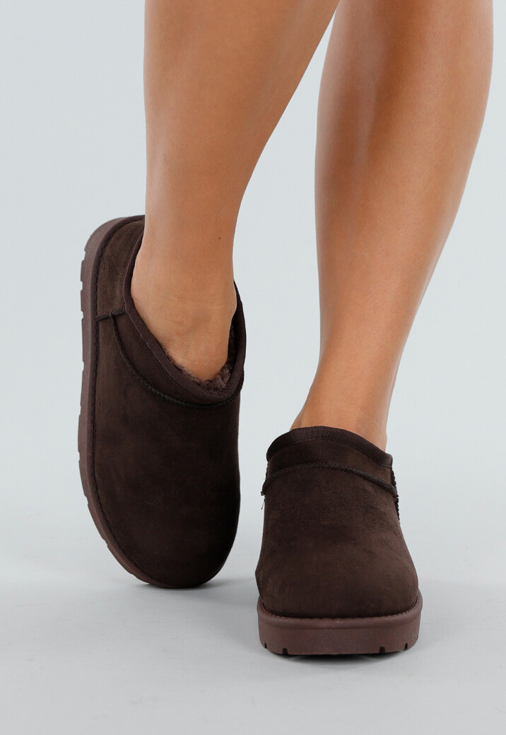 Bruine Instappers met Suede Look en Stevige Zool