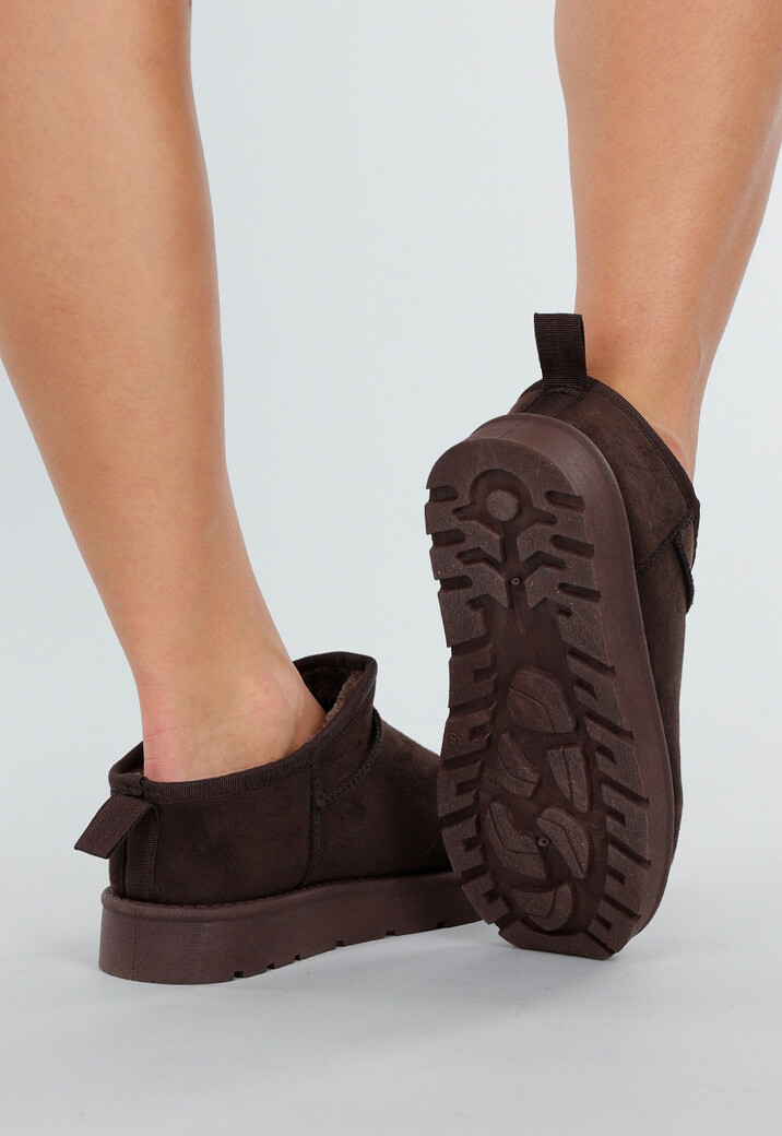 Bruine Instappers met Suede Look en Stevige Zool