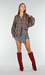 Oversized Geruite Blouse in Rood-Groen Tartan met Drukknoopsluiting