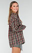 Oversized Geruite Blouse in Rood-Groen Tartan met Drukknoopsluiting