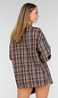 Oversized Geruite Blouse in Rood-Groen Tartan met Drukknoopsluiting