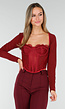 Bordeaux Korset Top met Kant, Lange Mouwen en  Baleinen