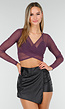 Paars Mesh Wrap Sporttop met Lange Mouwen