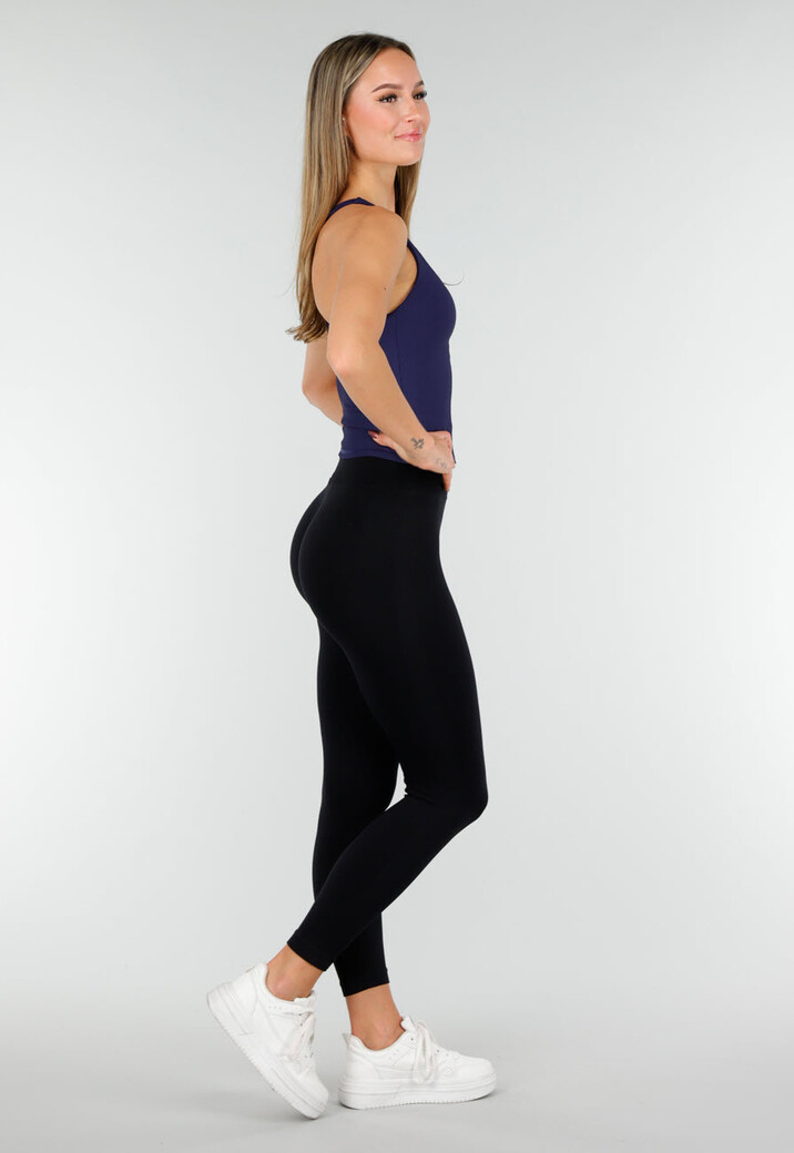 Navy Rib Sporttop met Push-Up Pads en Brede Schouderbanden