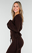 Bruine Gebreide Wikkeltop met Strikceintuur en Lange Mouwen