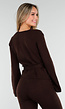 Bruine Gebreide Wikkeltop met Strikceintuur en Lange Mouwen