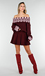 Bordeaux Off Shoulder Trui met Fair Isle Motief en Lange Mouwen