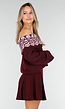 Bordeaux Off Shoulder Trui met Fair Isle Motief en Lange Mouwen