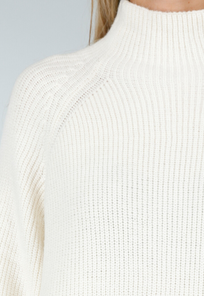 Crèmekleurige Gebreide Trui met Hoge Hals en Lange Mouwen