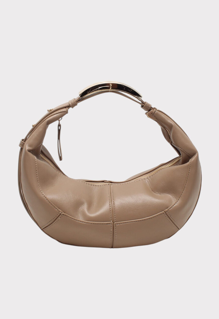 Lederlook Handtas met Gebogen Silhouet en Metalen Handvat