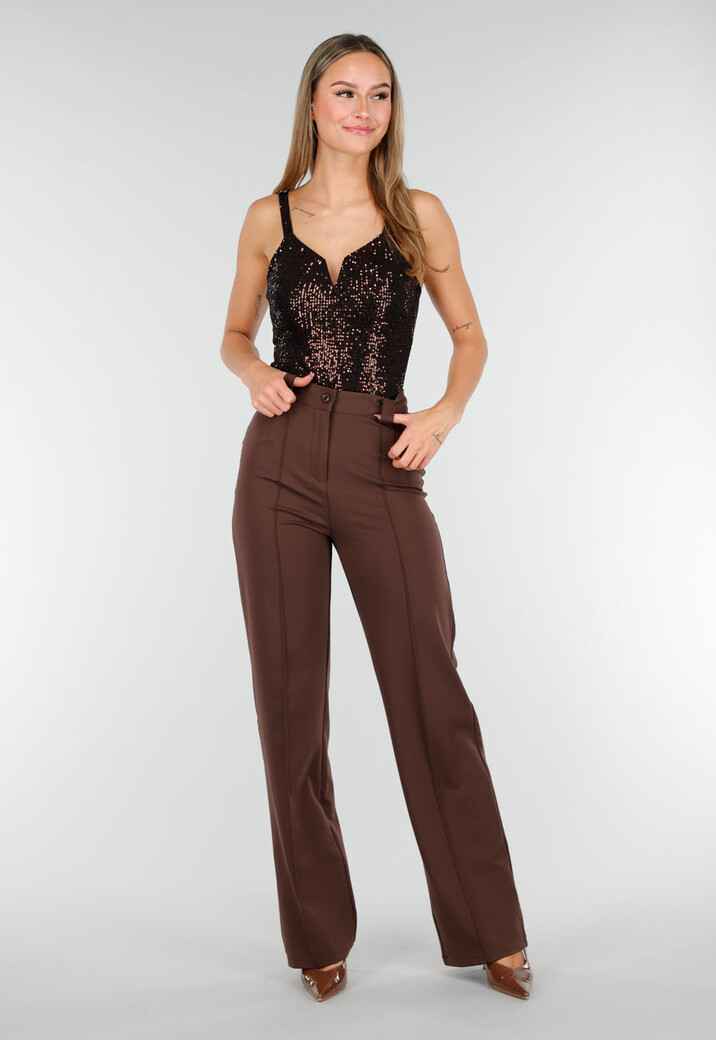Straight Leg Bruine Pantalon Super Stretch