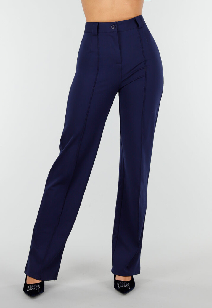 Super Stretch Straight Leg Navy Blauwe Pantalon