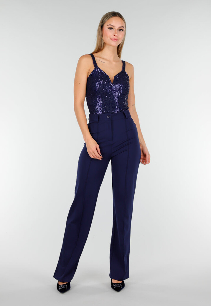 Super Stretch Straight Leg Navy Blauwe Pantalon