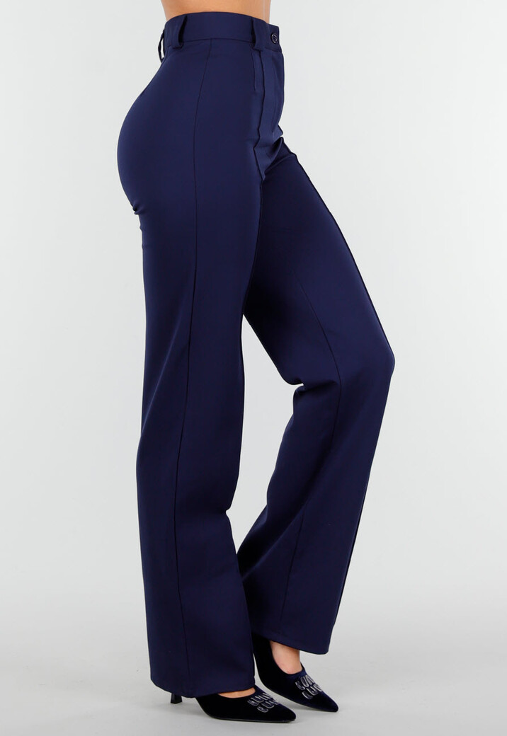 Super Stretch Straight Leg Navy Blauwe Pantalon