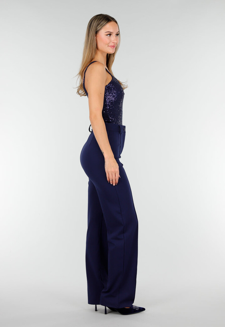 Super Stretch Straight Leg Navy Blauwe Pantalon