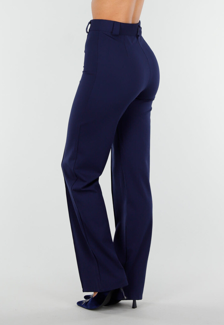 Super Stretch Straight Leg Navy Blauwe Pantalon