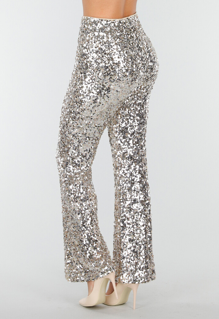 Zilveren Broek met All Over Pailletten en Rechte Pijpen
