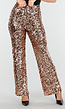 Goudkleurige Pailletten Broek met Hoge Taille en Rechte Pijpen