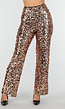 Goudkleurige Pailletten Broek met Hoge Taille en Rechte Pijpen