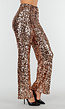 Goudkleurige Pailletten Broek met Hoge Taille en Rechte Pijpen