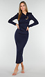 Navy Midi Jurk met Lange Mouwen en Goudkleurige Ringdetail