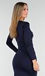 Navy Midi Jurk met Lange Mouwen en Goudkleurige Ringdetail