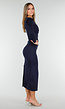 Navy Midi Jurk met Lange Mouwen en Goudkleurige Ringdetail